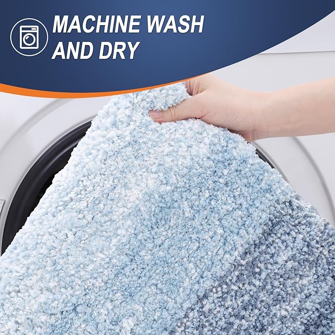 OLANLY Small Bathroom Rugs Mat 24x16, Extra Soft Absorbent Microfiber Bath Rugs, Rubber Backing, Quick Dry, Machine Washable Bath Mats for Bathroom Floor, Tub and Shower, Home Decor Accessories, Blue