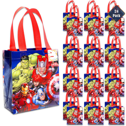 Marvel Avengers Party Favor Bags Set – 24 Pack of 8" Avengers Party Goodie Bags for Kids Bulk Reusable Totes | Marvel Avengers Birthday Party Supplies