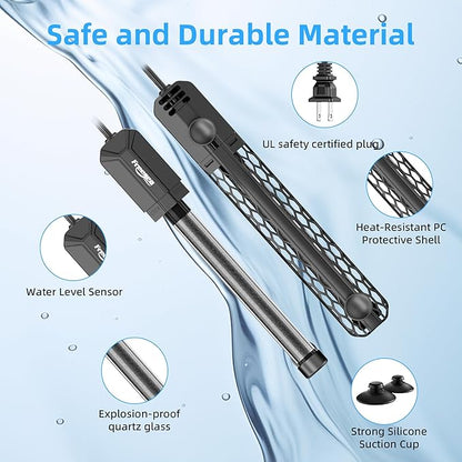 FREESEA Aquarium Heater for Fish Tank: 100W/200W/300W/500W Submersible Fish Tank Heater with Over-Temperature and Off-Water Protection for 40-75 Gallon Saltwater and Freshwater