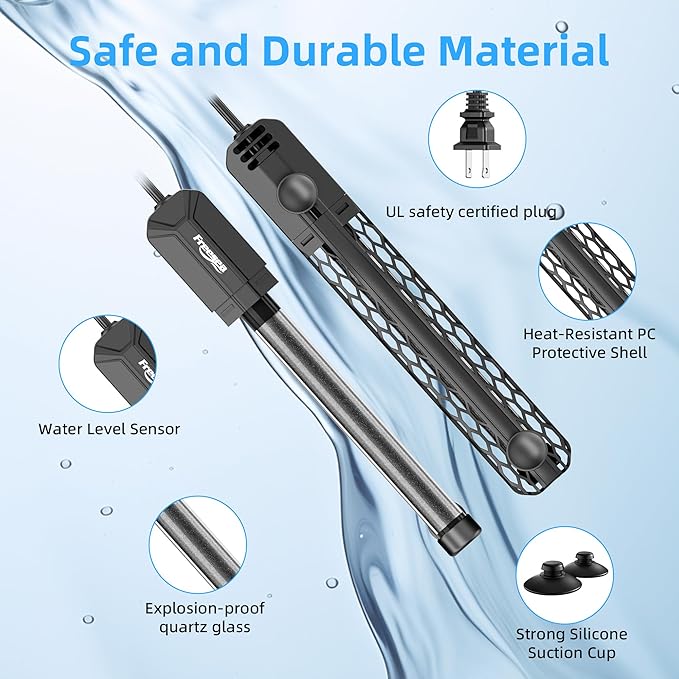 FREESEA Aquarium Heater for Fish Tank: 100W/200W/300W/500W Submersible Fish Tank Heaters with Over-Temperature and Off-Water Protection for 10-20 Gallon Saltwater and Freshwater