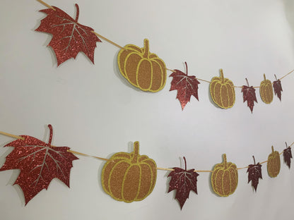 Tinbax Fall Decorations Home Thanksgiving decor - Pumpkin and Maple Leaves Sign Fall Autumn Harvest Garland Hanging Bunting Banner(Pre-Strung)