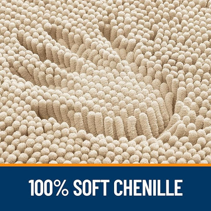 OLANLY Bathroom Runner Rugs 47x20, Extra Soft Absorbent Chenille Bath Rugs, Rubber Backing Quick Dry, Machine Washable Long Bath Mats for Bathroom Floor, Tub and Shower, Home Decor Accessories, Beige