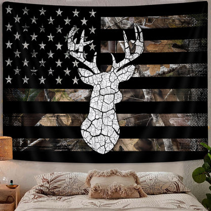GOAOK Western Tapestry Black White American Flag, Country Deer Hunting Camo Tapestries for Men Guys Room Decor, Tapestry Wall Hanging Poster Blanket College Dorm Cool Indie Room 60"X40"