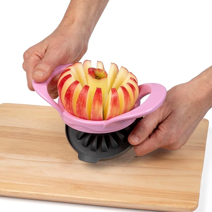 PrepWorks by Progressive Dishwasher Safe 16-Slice Thin Apple Slicer and Corer with Attached Safety Cover (Magenta)