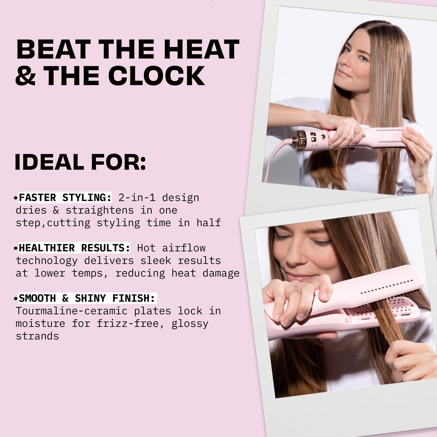 FoxyBae All-in-One Hair Styler - Ceramic Oval Barrel Blow Dryer Brush (75mm) for Drying, Curling, Volumizing & Straightening Hair [Party Pink]