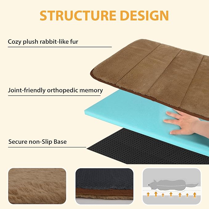 Dog Crate Pad for XX Large Dog - 47x29 Memory Foam Dog Bed, Washable & Anti-Slip Dog Bed Mat, Ultra Soft Kennel Pad for Dogs Cozy Sleeping Mat, Khaki
