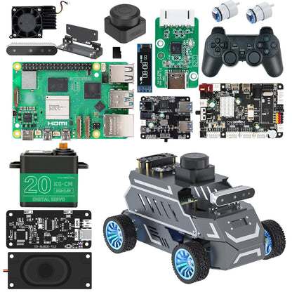 Yahboom Raspberry Pi 5 8GB for AI Robot Car,Supports RVIZ Simulation ROS2,TOF Lidar,SLAM Mapping Navigation, Tracking and Obstacle Avoidance (Ultimate Ver with Pi5-8GB)