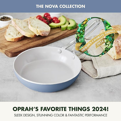GreenPan Nova 8" Frying Pan Skillet, Oprah’s Favorite Things 2024, Ceramic Nonstick Cookware, PFAS Free, Toxin-Free, Induction Suitable, Dishwasher & Oven Safe, Durable, Easy Clean, Ocean Blue