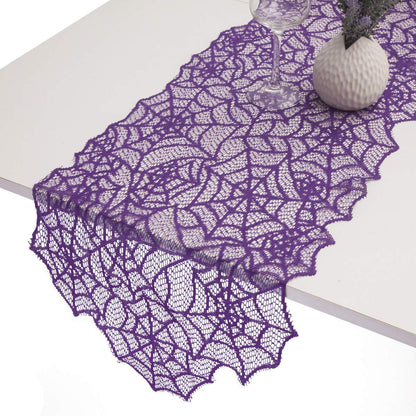 rockcloud Lace Table Runner Spiderweb Fireplace Mantle Scarf Cover for Halloween Party Scary Movie Nights Decoration, Purple