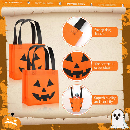 Silkfly 7.9 x 7.9 Inches Halloween Non Woven Bags Pumpkin Bags Trick or Treat Bags with Handles Goody Tote Gift Bag for Halloween Party Favors Supplies Kids Adults (50), (HAA-Silkfly-1274)