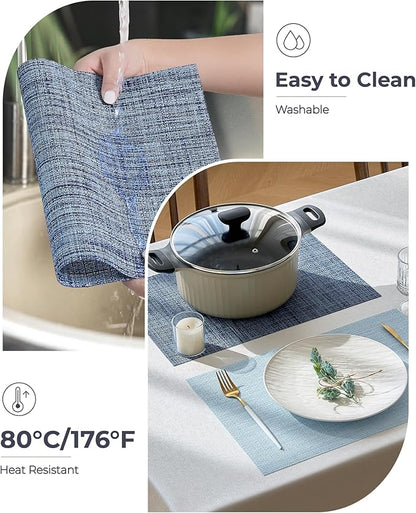 Leetaltree Deep Navy Woven Placemats Set of 4 - Heat Resistant Non-Slip Place mats for Dining Table, Washable Durable PVC Vinyl Woven Table Mats(Deep Navy, 4)