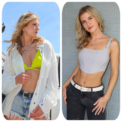 UnFader Pack 3 Women Belts for Jeans Pants, Fashion Gold Buckle Leather Belts