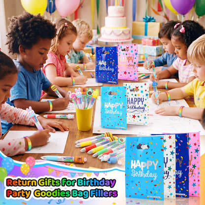 Marspark 48 Pcs Birthday Gifts Party Favors Set Goodie Bag with Multicolor Pen Badge Sticker Silicone Wristband Birthday Gifts Reward from Teacher for Happy Fete Day Party Supplies