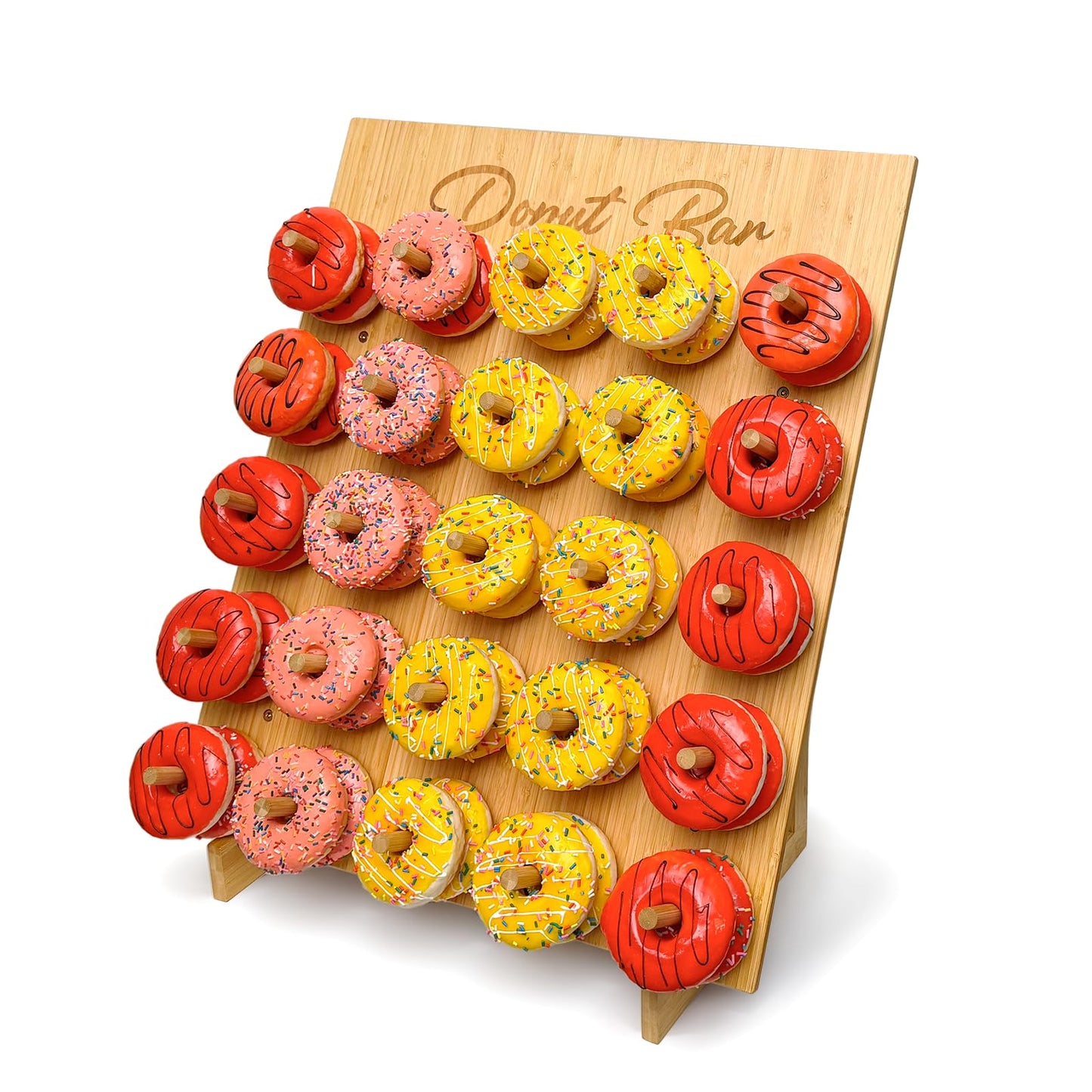 ZOOYOO Large Bamboo Donut Wall Holds 50 Donuts - 26x22 Inch Donut Display Stand for Wedding, Baby Shower, Birthday Party Decor - Dessert Table Centerpiece