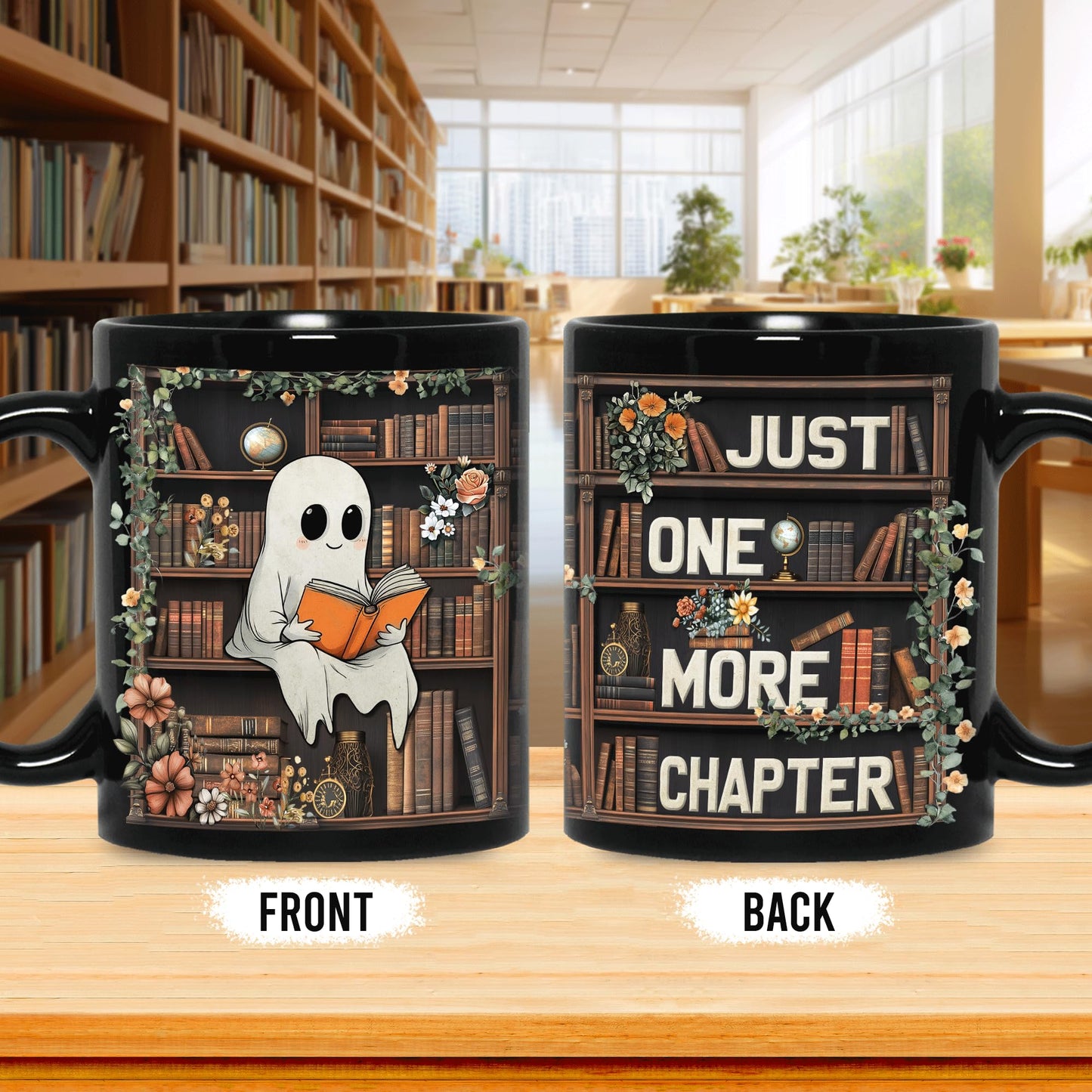 Hyturtle Cute Ghost Reading Mug Gifts on Birthday Halloween for Book Lovers