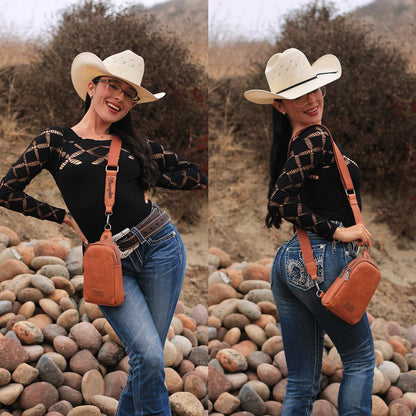 Wrangler Small Sling Bag for Women, Leather Crossbody Bags Cross Body Purse Fanny Packs with Adjustable Strap, WG-HB-87-210-BR
