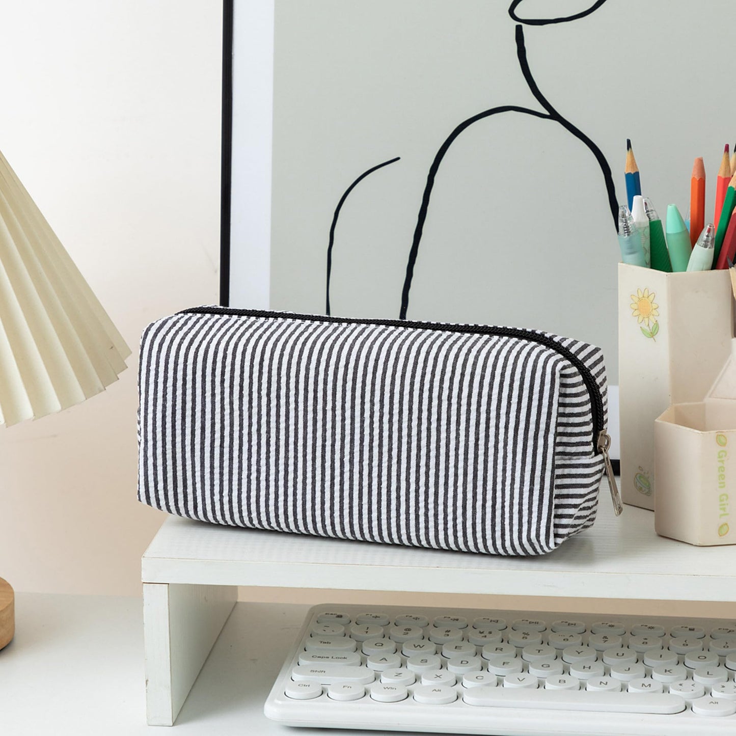OZAOZ Cute Pencil Case Capacity Pencil Pouch Aesthetic Pen Bag Office Stationery Organizer Simple Sturdy Multifunctional Cosmetic Pouch (black)