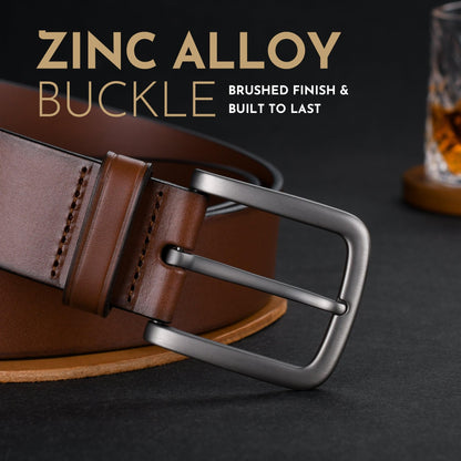 Buffway Men's Leather Belt,1.5" Handcrafted Top-Grain Leather – Durable,Comfortable,Suitable for Everyday Formal & Casual Wear - Size 36" Brown
