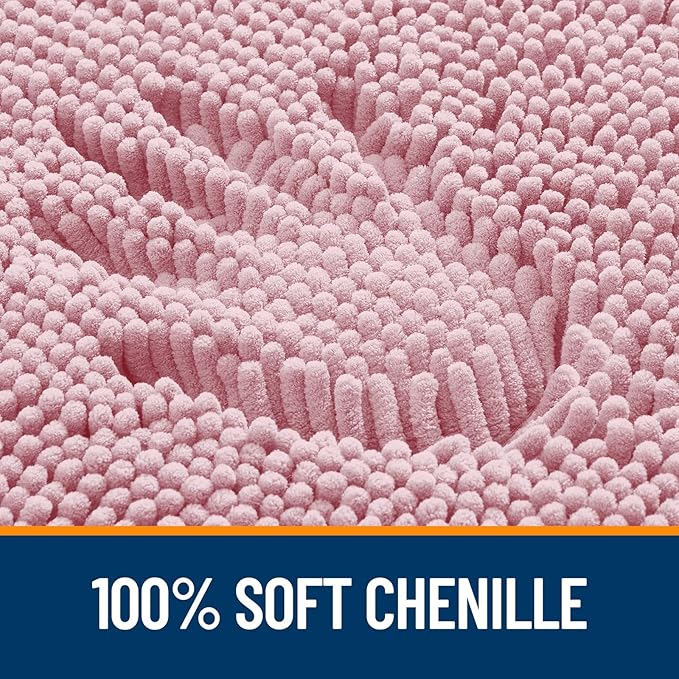 OLANLY Toilet Rugs U-Shaped 20x20, Extra Soft Absorbent Chenille Contour Bathroom Rugs for Toilet, Dry Quickly, Machine Washable, Non-Slip Bath Mat, Dusty Rose