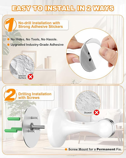 Crosize Magnetic Door Stoppers 8 Pack, Stainless Steel Door Stops for Wall and Floor Mounting, Door Holder Keep Door Open, No Drilling Door Stop with 3D Adhesive Tapes, White