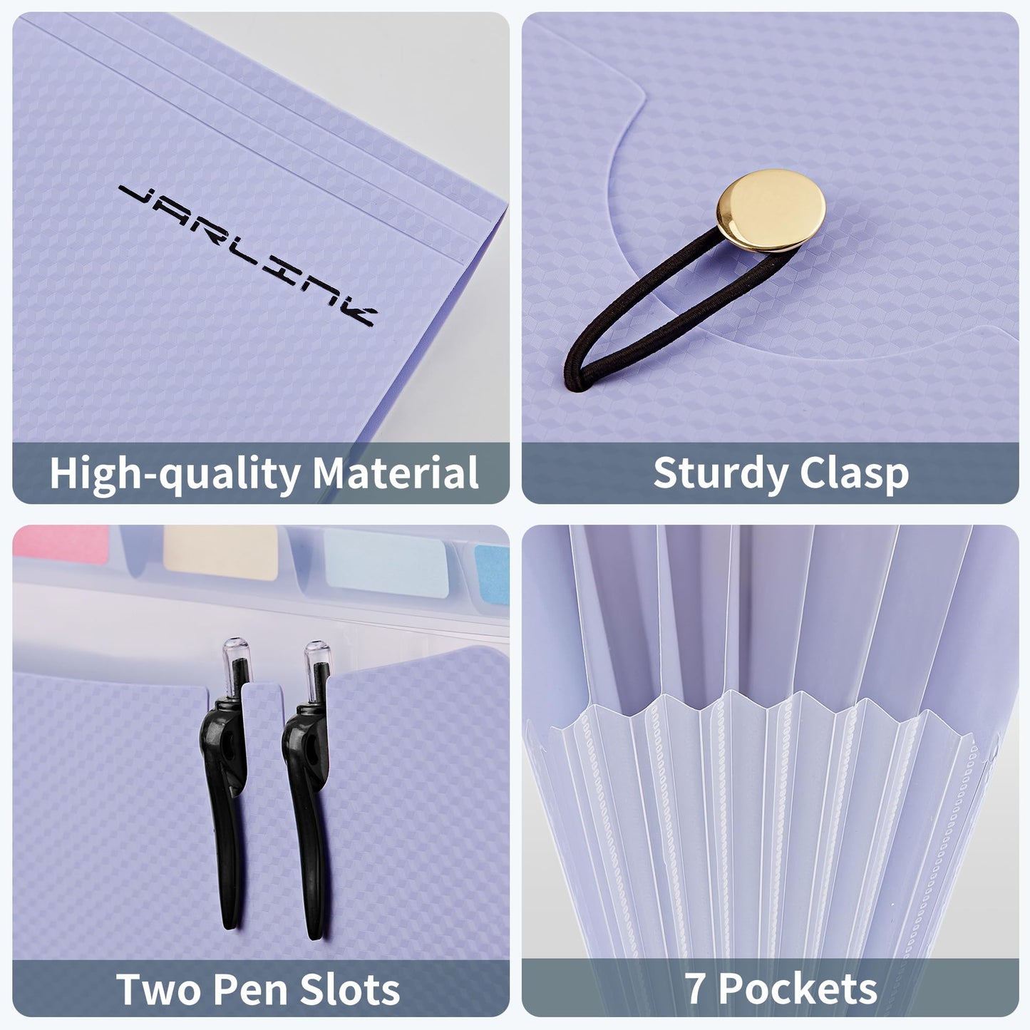 JARLINK 7 Pockets Expanding File Folder, A4 Accordion File Folders with 12 Labels, Cute Paper Organizer, Portable Document Organizer for College School Office Supplies, Macaron Blue & Macaron Pupple
