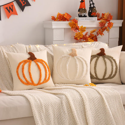 LUOYEHK Halloween Pillow Covers 18x18 Set of 2 White Pumpkin Embroidered Throw Pillow Covers Farmhouse Thanksgiving Home Decor Cushion Covers for Couch Sofa Bed