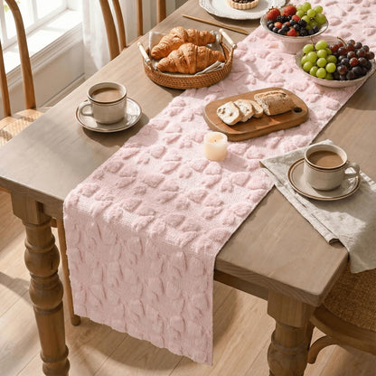 Artoid Mode Pink Soft Plush Faux Fur Jacquard Bows Table Runner, Valentine's Kitchen Dining Table Decoration for Home Party Decor 13x72 Inch