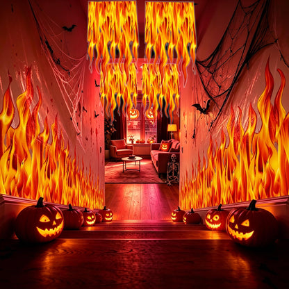 Kochorie 100 Ft x 54 Inch Halloween Flame Party Tablecloth Roll with Cutter Box Waterproof Plastic Fake Fire Table Cover for Halloween Campfire Party Supplies Decorations