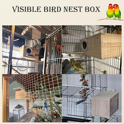 Large Parakeet Nesting Box,Transparent Parrot Breeding Box with Detachable Wooden Board Acrylic Visible Bird Cage House with Perch for Cockatiel Conure Budgie Lovebird Finch