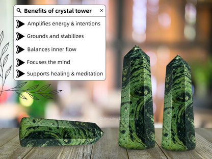 Amazing Gemstone Kambaba Jasper Crystal Towers - Natural Healing Crystal Point Obelisk for Reiki Healing and Crystal Grid (3" to 4" INCH)