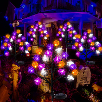 Halloween Decorations Outdoor Solar Lights, 2 Pack Halloween Lights Outdoor Solar Lights Waterproof with 20 LED Ghosts Bats Spiders Pumpkin Light, 8 Modes Solar Pathway Lights for Halloween's Decor