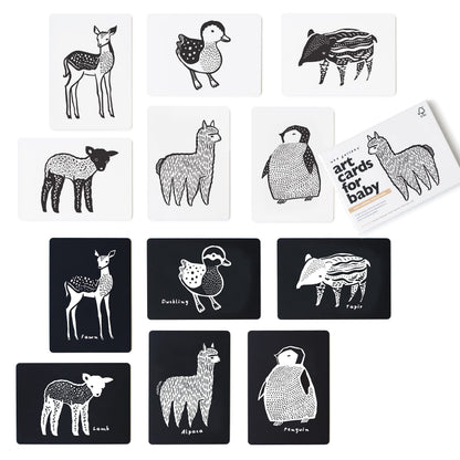 Wee Gallery Art Cards for Baby, Durable High Contrast Black and White Animal Flashcards for Newborns, Brain Development, Sensory Toys, Tummy Time Essentials for Infant and Toddler - Baby Animals