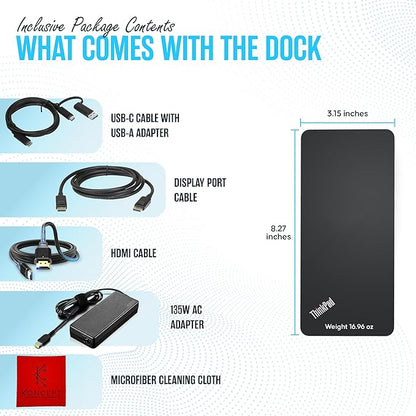 40AF0135US Lenovo Docking Station Dual Monitor Hybrid USB-C with USB-A - Thinkpad Dock with 135W, HDMI & DisplayPort Cable (40AF0135US)