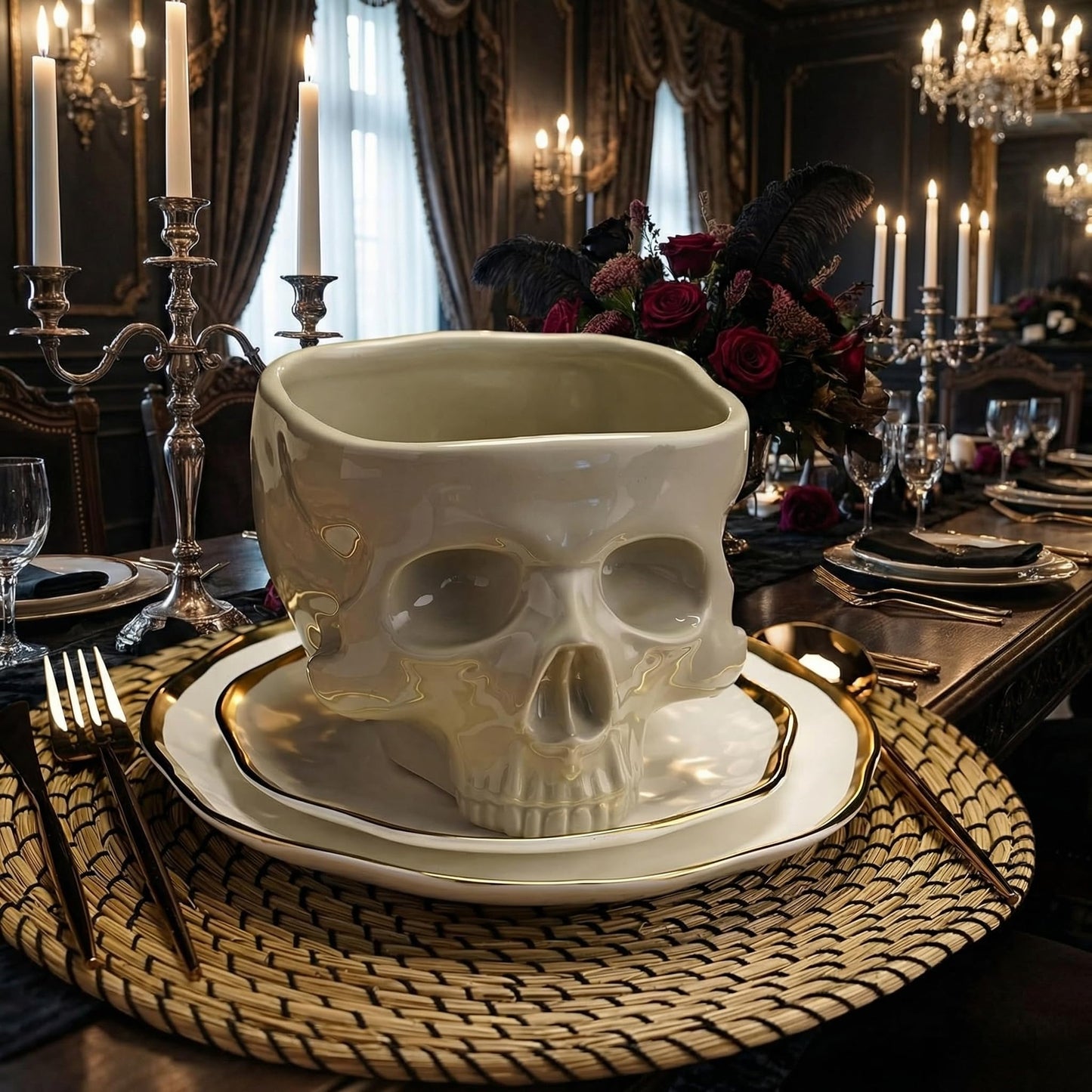 WTVRIT Gothic Skull Bowl – Large 17oz/500ml Ceramic Food-Safe Candy Bowl, Dishwasher & Microwave Safe – Halloween Decor, Unique Gothic Gift, Cereal Ice Cream Serving Bowl for Dark Aesthetic Home