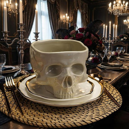 WTVRIT Gothic Skull Bowl – Large 17oz/500ml Ceramic Food-Safe Candy Bowl, Dishwasher & Microwave Safe – Halloween Decor, Unique Gothic Gift, Cereal Ice Cream Serving Bowl for Dark Aesthetic Home