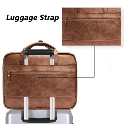 Leather Briefcase for Men - 15.6 Inch Business Laptop Bag - Water Resistant Vintage Messenger Bag - Brown