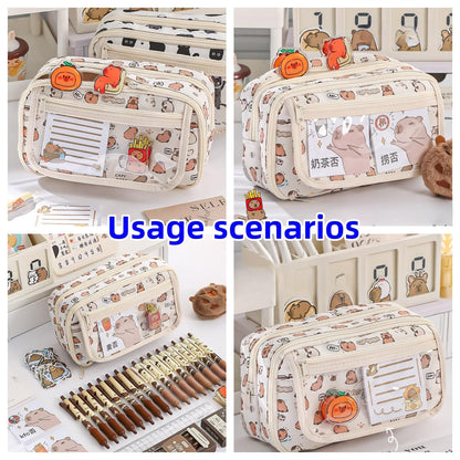 VTYFRY Cute Kawaii Pencil Case Pouch Cartoon Pen Box Holder Organizer for Office Workspace Supplies Desk Accessories Travel Essentials Aesthetic Trendy Cool Stuff Gift Large Capacity (Black Cat)