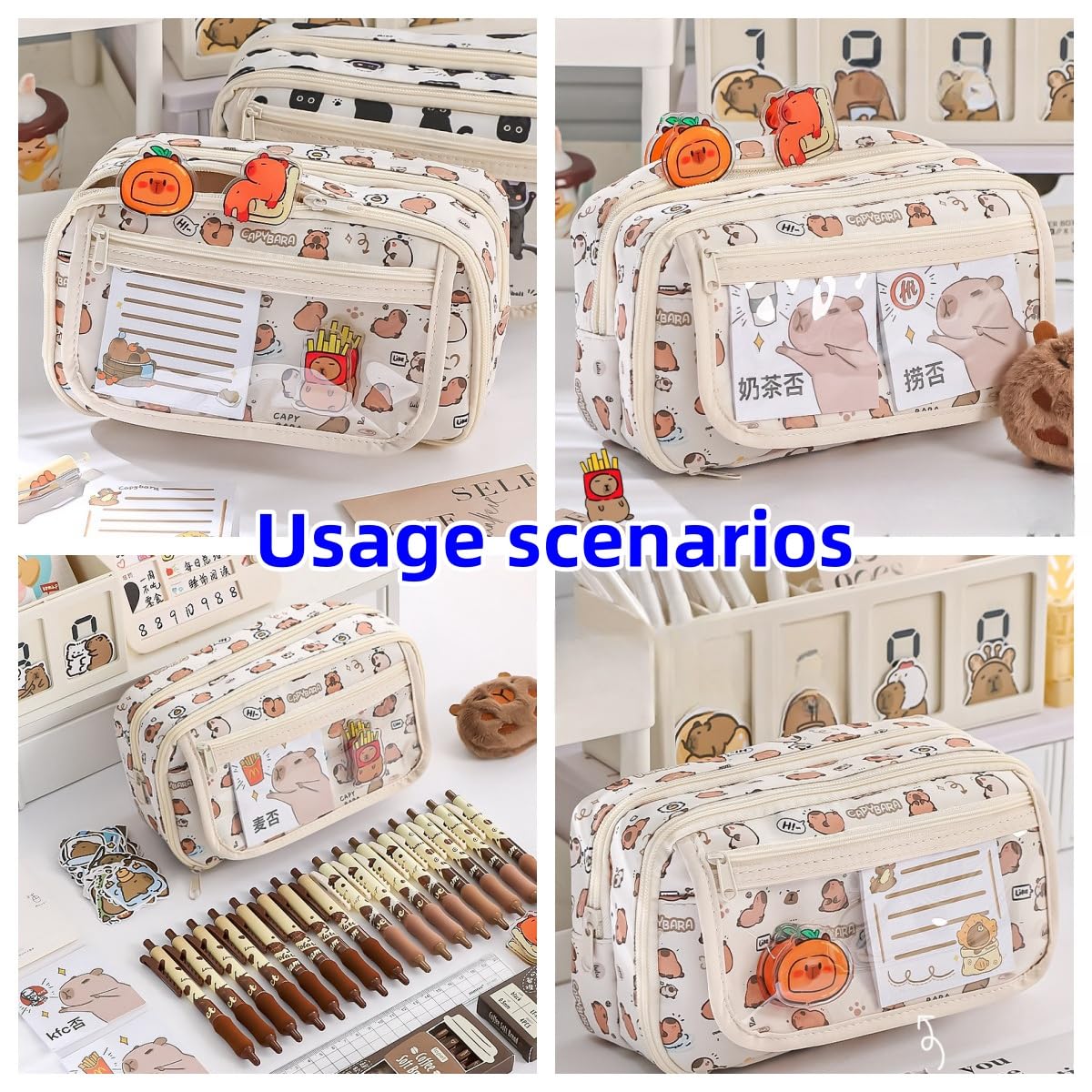 VTYFRY Cute Kawaii Pencil Case Pouch Cartoon Pen Box Holder Organizer for Office Workspace Supplies Desk Accessories Travel Essentials Aesthetic Trendy Cool Stuff Gift Large Capacity (Purple Kapibala)