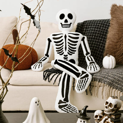 Halloween Decorations Plush Throw Pillows: Cute Teddy Fleece Skeleton Throw Pillow, Stuffed Skull Human Skeleton Cushion Halloween Decorations Indoor for Kids Home Sofa Bed Office Couch Living Room