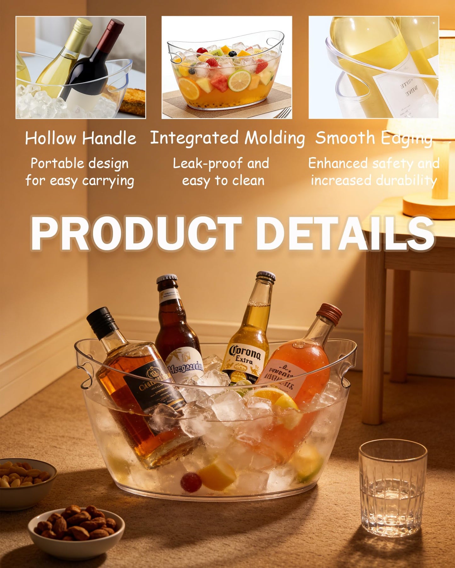 2-Pack Clear Acrylic Ice Buckets for Parties (5.5L Each) – Plastic Beverage Tubs with Scoops – Wine Bucket Chiller for Parties, Drink Buckets for Outdoor Events, Mimosa Bar, BBQ(Small Size)