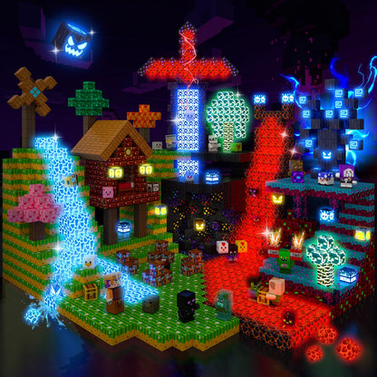 IGIVI 500PCS Magnetic Blocks with Light Up Blocks, Build Mine Magnet World Set, Magnetic Cubes STEM Game Toys for Kids Ages 4-6 6-8 8-12, Christmas Birthday Gifts for 3+ Years Old Boys & Girls