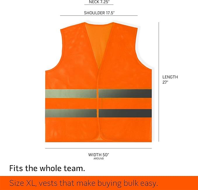PeerBasics Safety Vests 20 Pack - Orange Reflective High Visibility, Men Women, Work, Cycling, Runner, Surveyor, Volunteer, Crossing Guard, Road, Construction