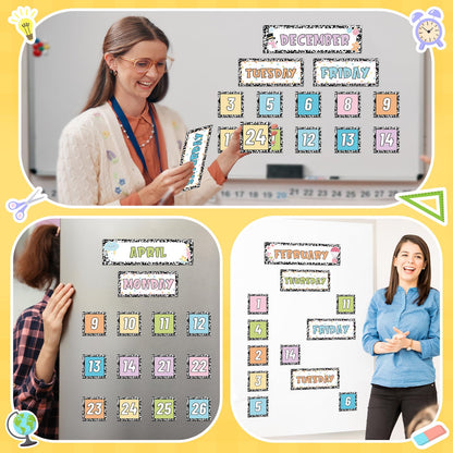 Ireer 54 Pcs Composition Calendar Magnets for Classroom Pastel Magnetic Fridge Calendar Months Days of The Week Number Magnets Date Indicators for Home Classroom Whiteboard Refrigerator Supplies
