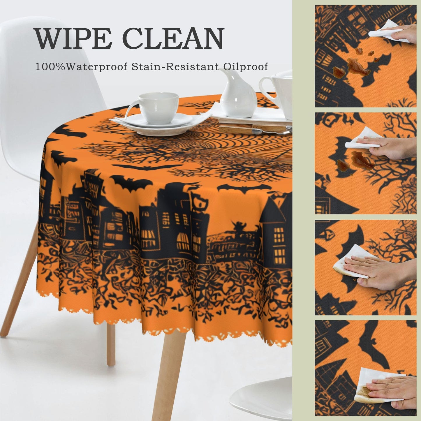 Ecixzyo Halloween Round Tablecloth 60 Inch Polyester Washable Table Cover Home Decor for Kitchen Dining Party Picnic