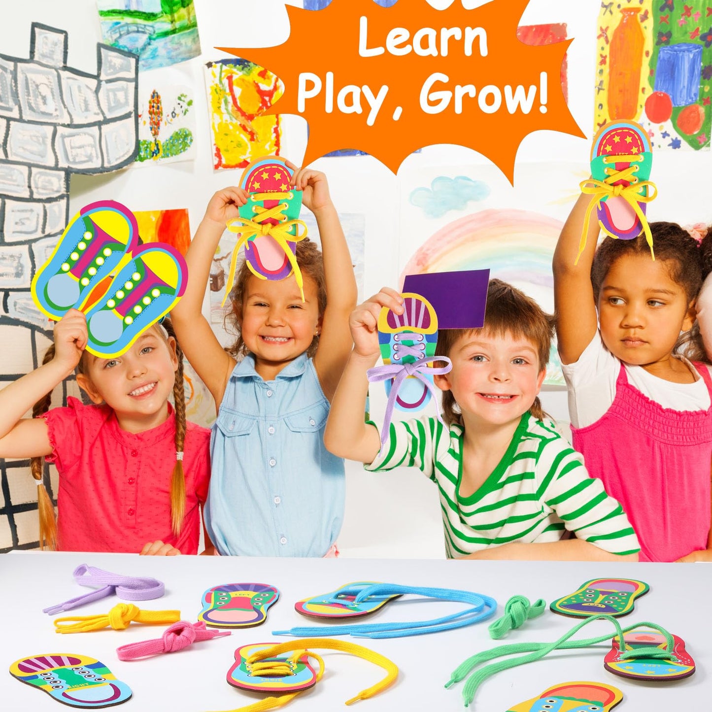 Capoda 9 Sets Lacing Cards Shoes Educational Threading Toy for Wooden Lacing Card Toys with Colorful Threads for Develop Imagination Early Education and Learning Activity(Shoes)
