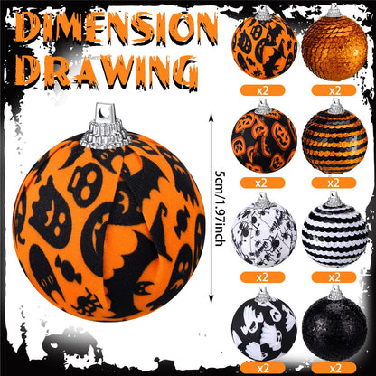 Zeyune 16 Pcs Halloween Ball Ornaments for Tree 2 Inch Halloween Tree Decorations Pumpkin Ghost Bat Spider Glitter Ornaments with Sequins for Holiday Party Decor