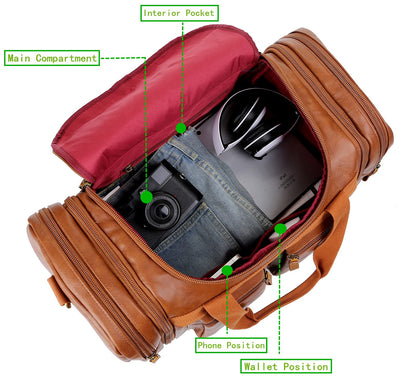 Vegan Leather Travel Duffel Weekender Bag Carry on Overnight Bag Sports Duffel bag For men and Women HB-21 (Brown)