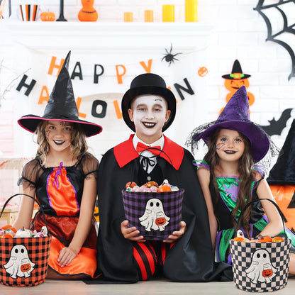 Halloween Bucket, Trick or Treat Basket for Kids Girl Boy Halloween Candy Bucket Gift Basket Canvas Pumpkin Buckets Spooky Boo Baskets Candy Bags Pumpkin Baskets for Party Favor Decorations, Black