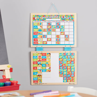 Melissa & Doug Magnetic Responsibility Chart and Kids Calendar - Wooden Chore Chart for Kids with 89 Magnets, Preschool Learning Activities for Ages 3+