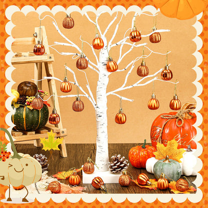 Colingmill 36 Pcs Fall Tree Ornaments Pumpkin Hanging Ornaments Thanksgiving Fall Decorations Mini Pumpkin Ball Decorations Farmhouse for Small Tree Autumn Home Halloween Party(Classic,Gold)